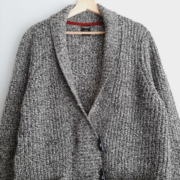 FAR WEST Toggle Button Boyfriend Cardigan Chunky Knit Melange Gray Sz XL - Picture 2 of 13